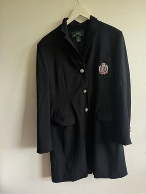 Ralph Lauren Black Embroidered Crest Long Blazer